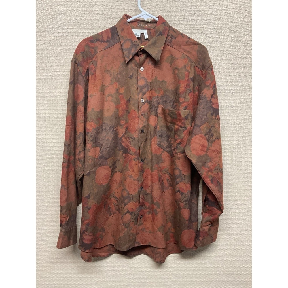 Vintage Falke Womens Wool Shirt Button‎ Down Size L Orange Light Long Sleeve
